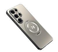 Fine Ajus, custodia per Samsung Galaxy S25 con supporto in metallo girevole a 360°, protezione completa dell'obiettivo della fotocamera, custodia protettiva (Titane, Samsung Galaxy S25)