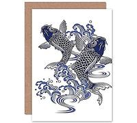 Fine Art Prints - Biglietto di auguri con illustrazione di carpe di Koi giapponesi con busta all'interno di qualità premium
