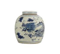 Fine Asianliving Vaso Ginger Jar Cinese in Porcellana Drago Dipinto a Mano Blu L29xA29cm Barattolo di Zenzero Cinese Vaso Cinese Ceramica Porcellana Porcellana Vaso Decorativo Vaso di Fiori Vaso