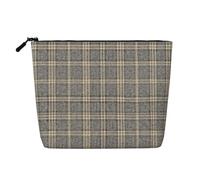 Fine Check Faux Linen Makeup Pouch-Custodia da viaggio leggera | Finto lino leggero. Resistente all'acqua. Cerniera liscia.