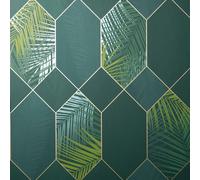 Miami Geometrico Palma Foglie Parati Metallico Esotico Tropicale FD42836 Verde