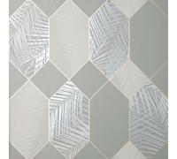 Miami Geometrico Palma Foglia Fine Decor Tropical Parati Grigio FD42835 Metallic
