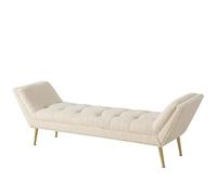 Fine del letto, panca imbottita in tessuto bouclé, ottomana con bordo a chiodo, stile vintage, svasato, armato, camera da letto, ingresso, finestra, soggiorno, poggiapiedi, sgabello 120 x 45 x 58 cm