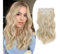 FINE PLUS Extension per capelli con clip, 4 pezzi, 35,6 cm, capelli corti da spiaggia, ondulati, invisibili, naturali, morbidi, per donne (biondo)