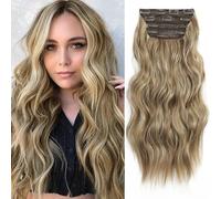 Fine Plus Extension per capelli con clip, 4 pezzi, capelli spessi, biondo cenere chiaro con Lowlights, extension per capelli sintetici ricci ondulati, 50 cm, 1 pezzo