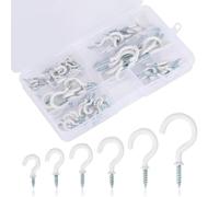 FINEASY 75 Pezzi Ganci a Vite, 6 Misure Di Ganci a Soffitto Tazza, Gancio a Vite Ganci Ad Anello a Vite per Luce, Pianta, Decorazioni Artistiche, Per Usi Interni Ed Esterni, Nero (Bianco)