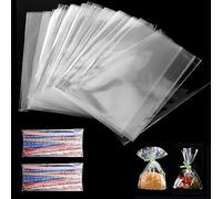 FINEASY Sacchetti Trasparenti per Caramelle con 200 Fascette,Bustine Trasparenti,Sacchetti Caramelle,Sacchetti Plastica Trasparente per Biscotti Compleanno Matrimoni Natale Feste (8 x 12 cm, 200pz)