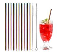 FINEASY Set di 10 Cannucce Riutilizzabili In Acciaio Inox, Cannucce Metallo con 2 Spazzole, Cannuccia Acciaio Colorato Cannucce Cocktail Acciaio Inox per Cocktail, Frullati, Caffè, Smoothies (Dritte)