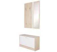 FineBuy Appendiabiti Salerno 80 cm con Specchio e Scarpiera a Ribalta | set da ingresso stretto, guardaroba da ingresso con pannello, scarpiera chiusa sul retrò, protegge la parete