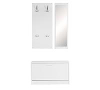 FineBuy Appendiabiti Salerno 80 cm con Specchio e Scarpiera a Ribalta | set da ingresso stretto, guardaroba da ingresso con pannello, scarpiera chiusa sul retrò, protegge la parete
