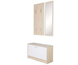 FineBuy Appendiabiti Salerno 80 cm con Specchio e Scarpiera a Ribalta | set da ingresso stretto, guardaroba da ingresso con pannello, scarpiera chiusa sul retrò, protegge la parete