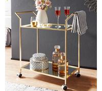 FineBuy Carrello di servizio con Ruote 73x78x37 cm Metallo e Vetro Moderno Oro
