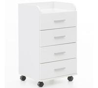 FineBuy Cassettiera con Ruote 40x33x70,5 cm Bianca con 4 Cassetti
