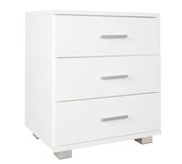 FineBuy Comodino Latina 45x34x54 cm Bianco con 3 Cassetti | comodino con piedini, spazioso scomparti per oggetti, comodino per la camera da letto, cassettiera piccolo