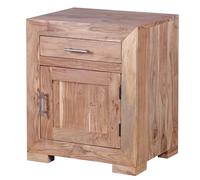 FineBuy Comodino Letto Legno Massello Acacia 50x60x40cm Stile Moderno | Consolle Notturna con cassetto e Porta | Comodino da Notte