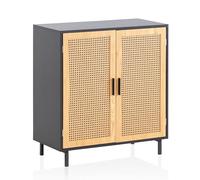 FineBuy, credenza 80 x 86,5 x 40 cm, colore nero con treccia viennese, alto cassettiera senza tempo, con 2 ante, credenza in rattan
