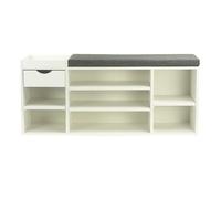 FineBuy Panca Scarpiera Ingresso Bianca 100cm con Cuscino - Panca con Cassetto e Ripiani Regolabili - Mobile Ingresso Scarpiera Moderno per l'ingresso - Panca da Corridoio con Contenitore