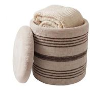 FineBuy Pouf Rotondo 40 cm Lana Beige con Vano Contenitore