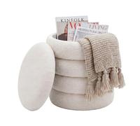 FineBuy Pouf Rotondo 40 cm Teddy Tessuto Crema con Vano Contenitore