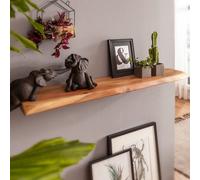 FineBuy Scaffale a Muro 80 cm Legno Massiccio Acacia Ripiano in Legno | Mensola pensile Stile Rustico | Scaffale Forma Rettangolare con Bordo dell'albero