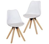 FineBuy Sedia da Pranzo Set di 2 Bianca con Gambe in Legno, Sedia da Cucina