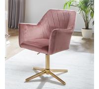 FineBuy Sedia Girevole Rosa Velluto Poltrona Scrivania Ergonomica 80-97 cm | Design Sedia Senza Ruote | Sedia Ufficio con Braccioli Imbottita Studio 120 kg