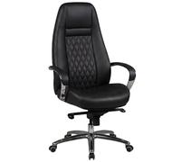 FineBuy Sedia Ufficio Vera Pelle Nero Poltrona Scrivania Ergonomica | Design Sedia con Ruote & Braccioli | Sedia Girevole Imbottita Studio