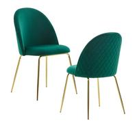 FineBuy Sedie per Sala da Pranzo Verde Set di 2 Velluto e Metallo Scandinavo Sedie | Design Sedie da Cucina Imbottito Retró | Sala da Pranzo Tessuto Poltroncina