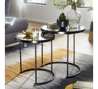 FineBuy Set di 2 Tavolini Vetro e Nero Metallo Moderno Tavolino da caffé Moderno