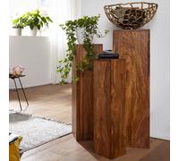 FineBuy set di 3 tavolini da salotto in legno massello massiccio colonne