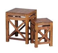 FineBuy Set di Due Pezzi Tavolini Impilabili Legno Massello Sheesham | Tavolini Estraibili Stile Country | Tavolino da caffè Mobili in Legno Naturale | Divano Tavolo Due Parti