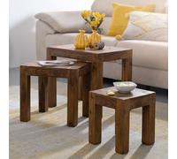 FineBuy Set Di Tre Pezzi Tavolini Impilabili Legno Massello Stile County Rustico