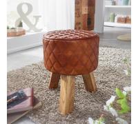 FineBuy Sgabello 35x46x35 cm Vera Pelle Legno Massello Rotondo 3 gambe Imbottito