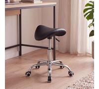 FineBuy Sgabello a Sella Menton Similpelle Nero con Ruote | sgabello da lavoro regolabile in altezza e girevole, sgabello ruote per studio medico, estetica e parrucchiere