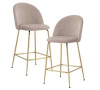 FineBuy Sgabello da Bar Set di 2 Velluto Beige con Schienale, Gambe Dorate