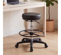 FineBuy Sgabello da Lavoro con Ruote 67 - 88 cm Ecopelle Nero Sgabello Girevole