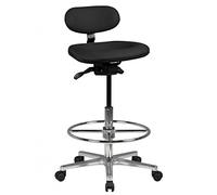 FineBuy Sgabello da Lavoro con Ruote 83-114 cm Tessuto Nero con Schienale | Sgabello Girevole Regolabile in Altezza | Sgabello Officina