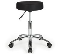 FineBuy Sgabello da Lavoro Nero con Ruote 60-70 cm Tessuto Senza Schienale | Sgabello Girevole Regolabile in Altezza | Sgabello Officina