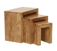 FineBuy Tavolini Impilabili Set di 3 Acacia Massello Marrone, Tavolino