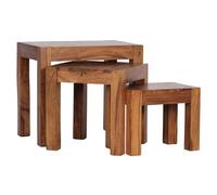 FineBuy Tavolini Impilabili Set di 3 Sheesham Massello Marrone, Tavolino