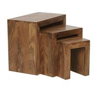 FineBuy Tavolini Impilabili Set di 3 Sheesham Massello Marrone, Tavolino