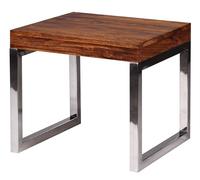 FineBuy Tavolino 45x45x40 cm Sheesham Massello con Cromato Struttura