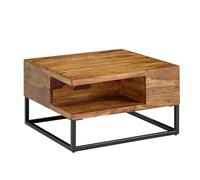 FineBuy Tavolino 60x60x34,5 cm Sheesham Massello con Vano Contenitore