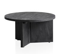 FineBuy - Tavolino da salotto, 60 x 60 x 33 cm, in legno massiccio mango, nero, rotondo, design trime, per soggiorno, basso, moderno, con venature naturali del legno