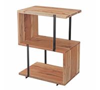 FineBuy Tavolino Legno Massello Acacia Metallo 45x60x30 cm | Tavolo Soggiorno Stile Moderno | Tavolo Divano Prodotto Naturale | Tavolino da caffè Forma di S