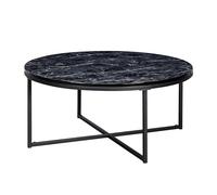 FineBuy Tavolino Salotto Aspetto del Marmo Tavolo da Soggiorno 80x80x36 cm Nero | Tavolinetto Rotondo Moderno | Tavolino da caffè
