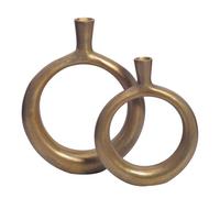 FineBuy Vaso Decorativo Set 2 Pezzi Alluminio Donut Vaso Fiori Moderno, Vaso Decorativo Rotondo 2 Pezzi per Fiori, Vaso Tavolo Alluminio Arredo Casa Decorazione Tavola Fatto a Mano Oro