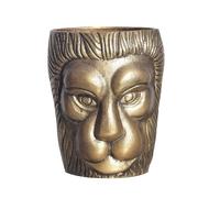 FineBuy Vaso Decorativo Testa di Leone 21 cm Alluminio Oro Vaso per Fiori Moderno Piccolo, Vaso Decorativo Rotondo Stravagante per Fiori, Vaso da Tavolo in Alluminio Arredo Casa Decorazione Tavolo Fat