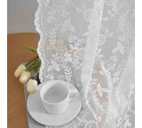FINECITY Tende in pizzo bianco, lunghezza 114 cm, per finestra della cucina, design rustico con foglie floreali, 2 pannelli, tasca per asta, tende in pizzo velato per la privacy, 106 x 114 cm, bianco