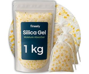 Fineely Silica Gel Deumidificatore - 1 kg Bianco DUO con indicatore di colore arancione verde 3 - 5 mm sfere I Filamento Essiccatore I Riutilizzabile I Granuli di Asciugatura I Silicone Gel